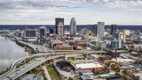 Riverfront Freeway And City Skyline In Downtown Louisville Kentucky