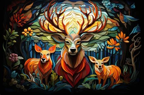 Premium AI Image | A colorful digital art of forest and animals with ...