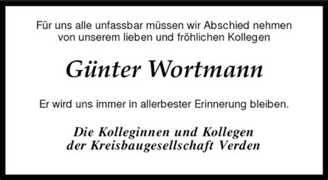 Traueranzeigen Von G Nter Wortmann Trauer Kreiszeitung De