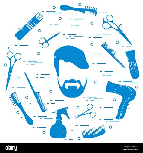 Illustration Of Men Hairstyles Beards And Mustaches Hairdresser Tools Care Male Haircuts