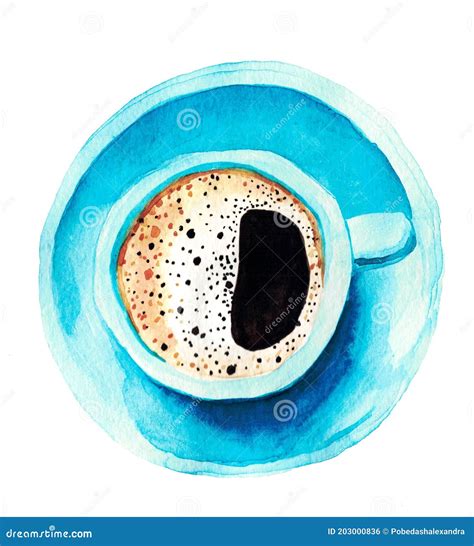 Watercolor The Isolated Blue Cup Of Coffee Stock Photo Image Of