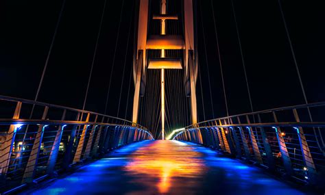 Free Images Night Landmark Cable Stayed Bridge Water Suspension