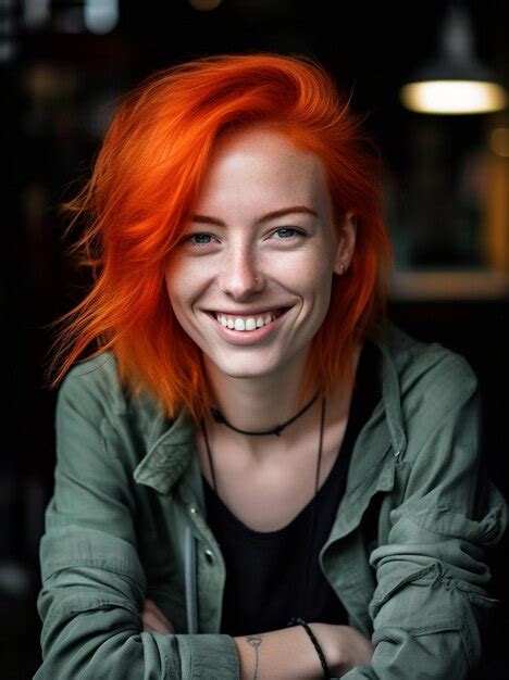 Premium Photo A Woman With Bright Orange Hair And A Green Jacket