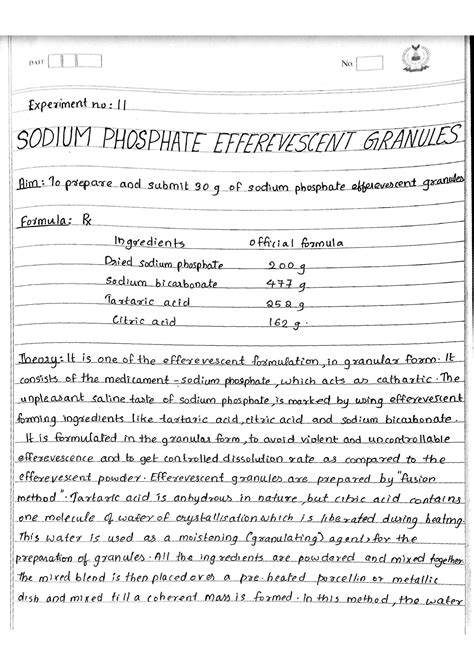 Solution Sodium Phosphate Effervescent Granules Practical Notes