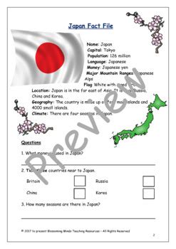 Nd Grade Reading Comprehension Japan By Blossoming Minds Tpt