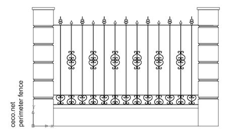 New Autocad Drawing Wrought Iron Fence With Stone Columns Dwg Symbols Dxf