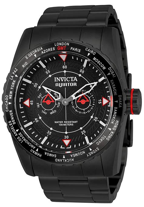 Invicta Men S Aviator Gmt Black Ion Plated Stainless Steel And Dial