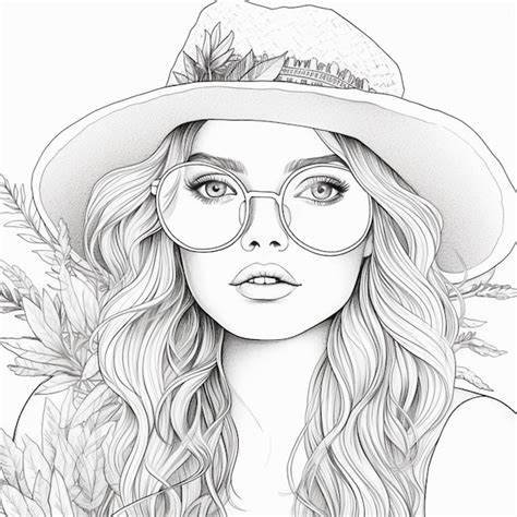 A Drawing Of A Woman With Glasses And A Hat Generative Ai Premium Ai