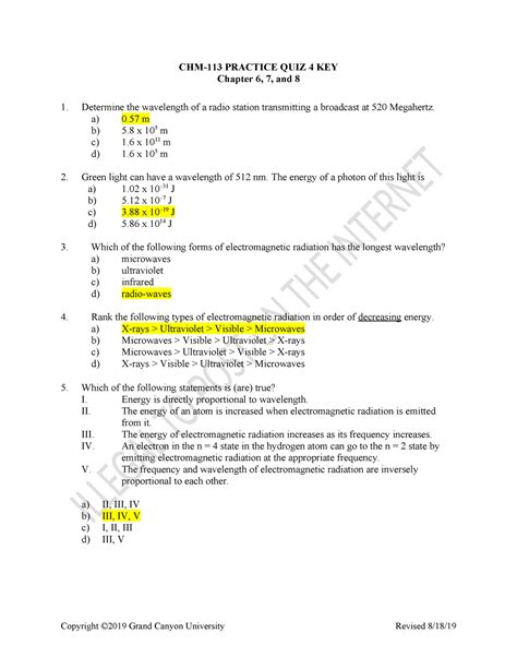 CHM113 PQ4 Ch6Ch7Ch8 KEY 08232023 CHM 113 PRACTICE QUIZ 4 KEY Chapter