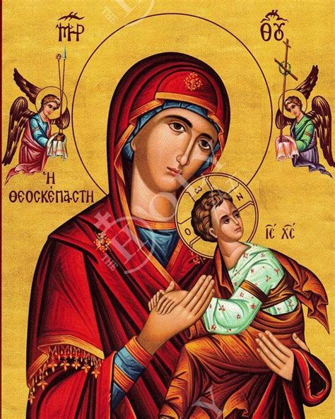 Virgin Mary Icon Panagia Theoskepasti Santorini Handmade Greek Orthodox Icon Mother Of God