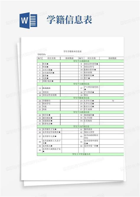 学生学籍基本信息表word模板下载编号qpbxvwwx熊猫办公