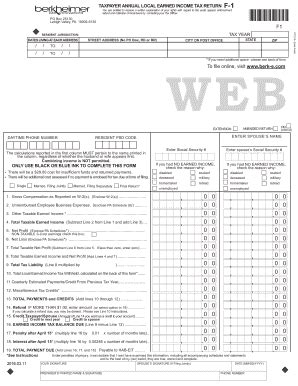 Fillable Online Taxpayer Annual Local Earned Income Tax Return F Fax