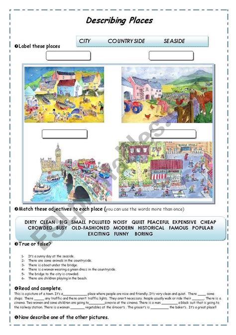 Describing Places Guided Writing Adjectives Esl Worksheet By