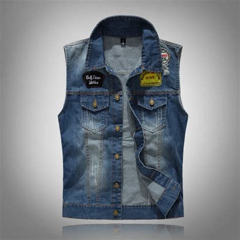 YuWaiJiaRen Jeans Vest Mens Denim Vest Male Washed Jeans Waistcoat Man