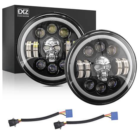 Dxz 2pcs 7inch H4 Headlight Hi Lo Car Led Running Lamp Skull Angel Eyes