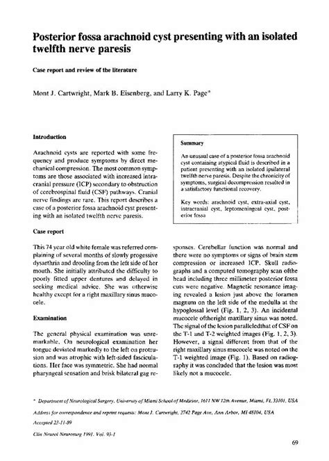 (PDF) Posterior fossa arachnoid cyst presenting with an isolated ...