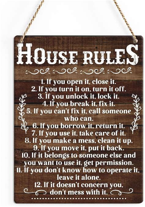 8x10 Inch Rustic House Rules Wood Decor Sign, House Rules If You Open