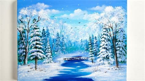 Winter Landscape Painting Winter Acrylic Painting For Beginners Youtube