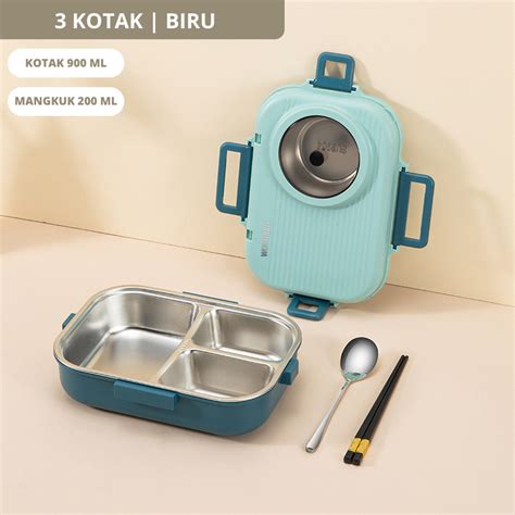 Mainland Kotak Makan 3 Sekat Lunch Box Stainless Tahan Panas Dan Anti