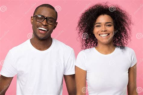 Headshot Portrait African Millennial Coupe Laughing Looking At Camera