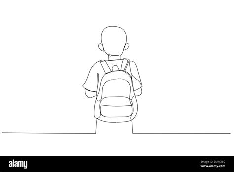 Illustration Of Back View Schoolboy With Full Backpack Go To School