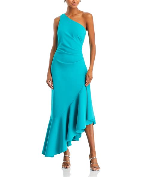 Eliza J One Shoulder Ruffled Midi Dress Turquoise Editorialist