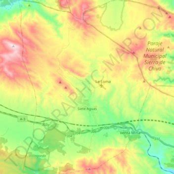 Mapa topográfico Siete Aguas altitud relieve