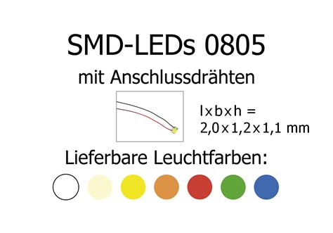 SMD LEDs Bauform 0805 mit angelöteten Kupferlackdrähten Tams Elektronik