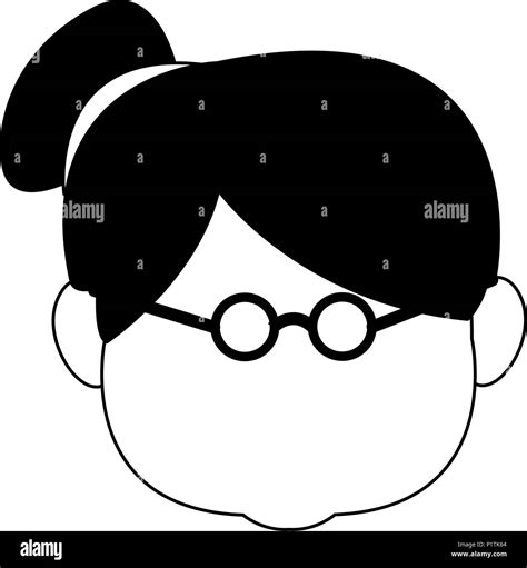 Cute grandmother face cartoon in black and white Stock Vector Image ...