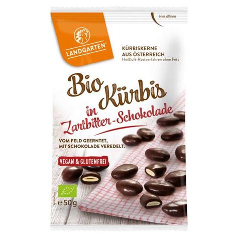 Landgarten Kürbis in Zartbitterschokolade 50g vegan günstig bes