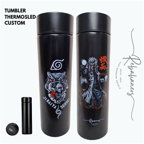 Jual Smart Led Tumbler Thermos Hitam Polos Custom Jiraiya Sensei