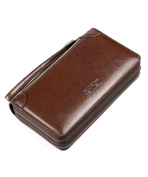 Men Wallet Leather Handbag Clutch Bag Business Double Zipper Long Card