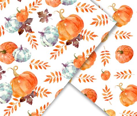 Fall Digital Paper Set Printable Pumpkins Patterns Etsy