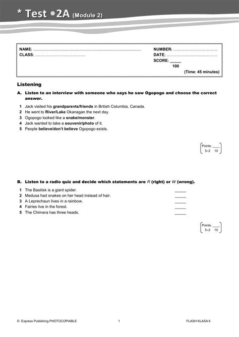 Flash 6 moduł 2 test worksheet Simple past tense Workbook School