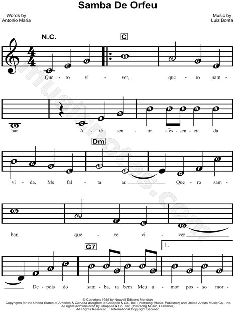 Luiz Bonfa Samba De Orfeu Sheet Music For Beginners In C Major