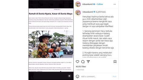 Viral Guru Smk Dipecat Buntut Kritik Ridwan Kamil Di Medsos Gubernur