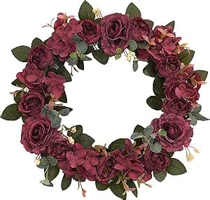 Amazon Emivery Artificial Peony Wreath Vintage Burgundy Flower