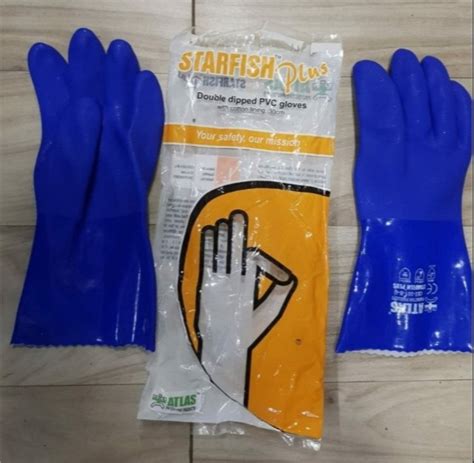 Plain Blue Atlas Pvc Hand Gloves Inches Finger Type Full