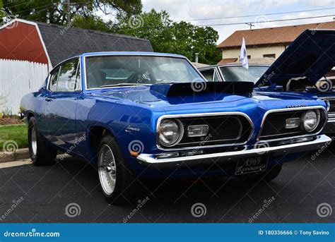 Bright Blue 1969 Plymouth Barracuda Editorial Photo Image Of Downtown