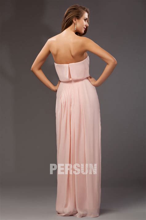 Robe de soirée rose bustier empire ligne A en mousseline Persun fr