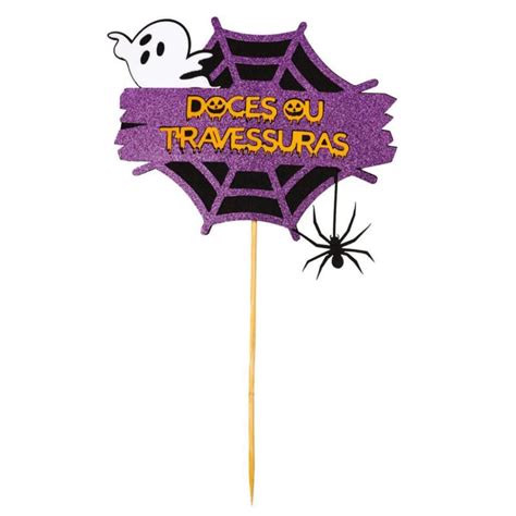 Placa Festa De Halloween Doces Ou Travessuras Teia De Aranha EVA 1 Un