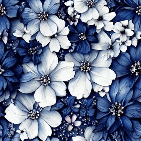 Raymond Swanland Floral Pattern Navy Blue Flowers Pale White · Creative ...