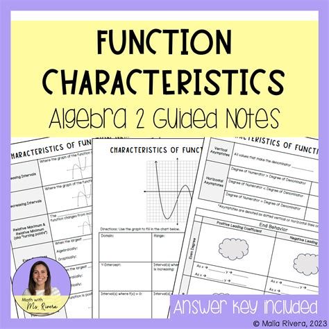 Function Characteristics Guided Notes For Algebra 2 Made By Teachers