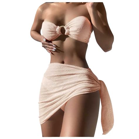 Qida Summer Womens Bikini Swimsuits Women Solid Strapless Strap Bikini Sexy Backless Skirt