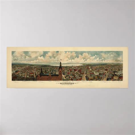 1898 Milwaukee Wi Birds Eye View Panoramic Map Poster Zazzle