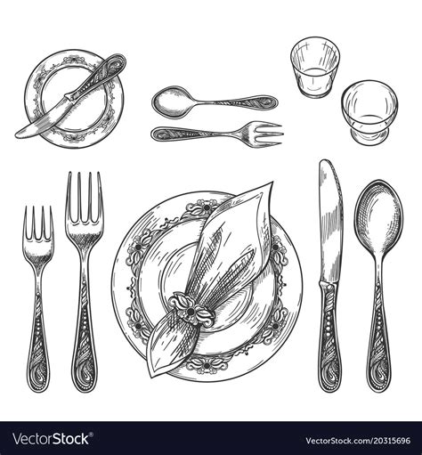 Table setting drawing Royalty Free Vector Image