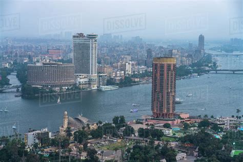 Egypt Cairo Aerial View Of Cityscape And Nile River Stock Photo