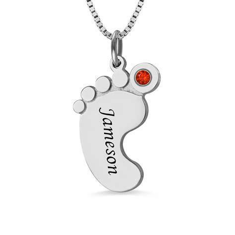 Personalized Mother S Baby Feet Name Necklace With Birthstone