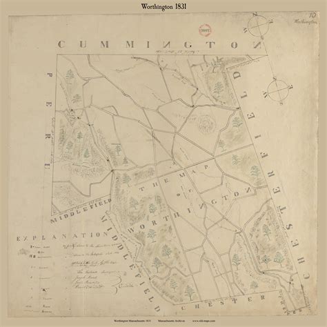 Worthington Digitally Restored Massachusetts 1831 Old Town Map Reprint Roads Place Names