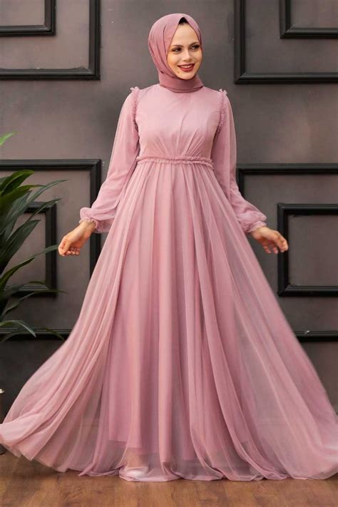 Powder Pink Hijab Evening Dress 29210pd